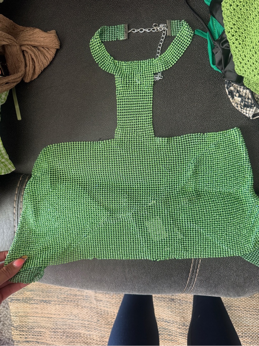 Fashion Nova Green Mesh Halter Crop Top